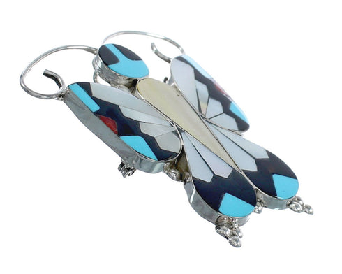 Native American Zuni Multicolor Sterling Silver Butterfly Pin Pendant JX124414